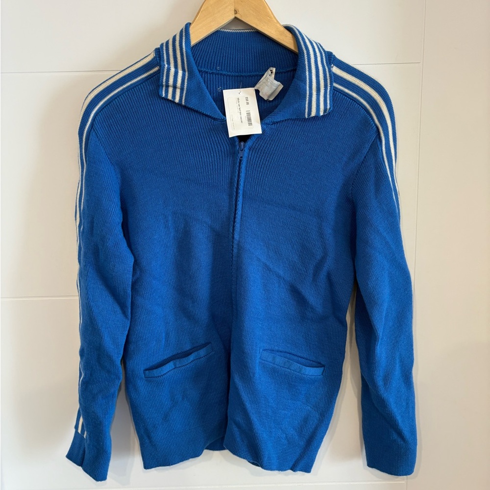 Blue Women's Sweater with Striped Collar